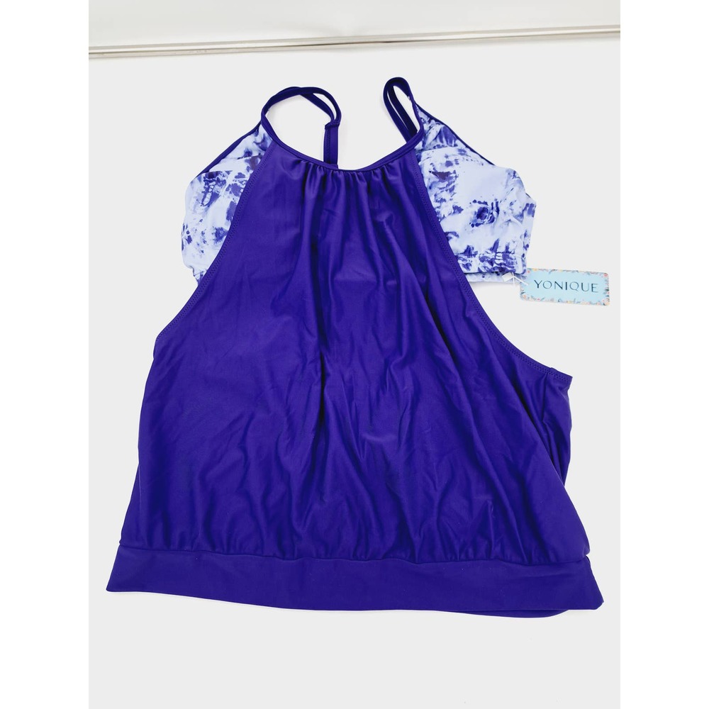 READ Yonique Solid Royal Blue/Lt Blue Tye Dye 2piece Tankini LG Bikini Bottom MD